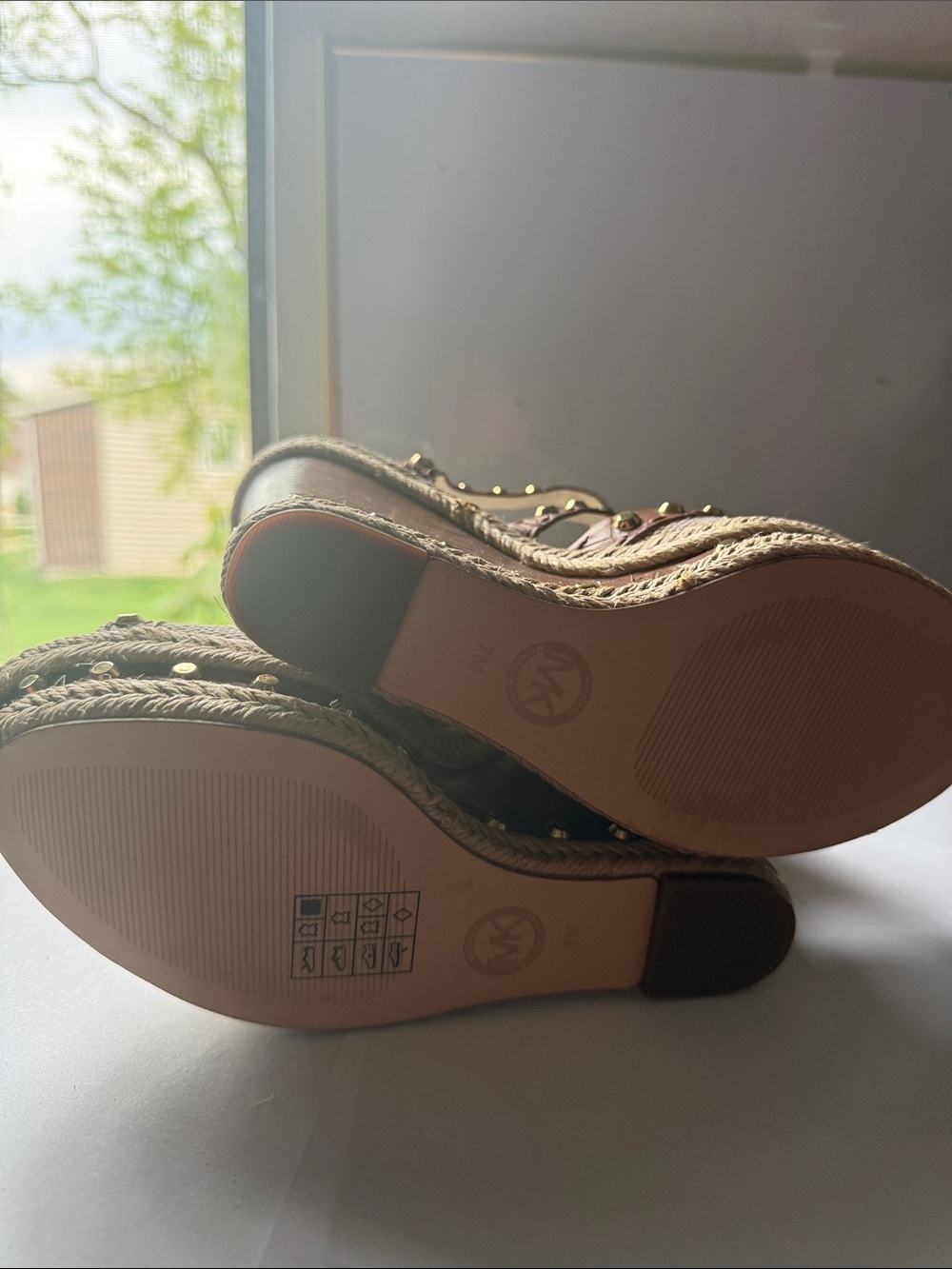 Michael Kors Brown Studded Wedge Espadrille Sandals - Picture 7 of 7